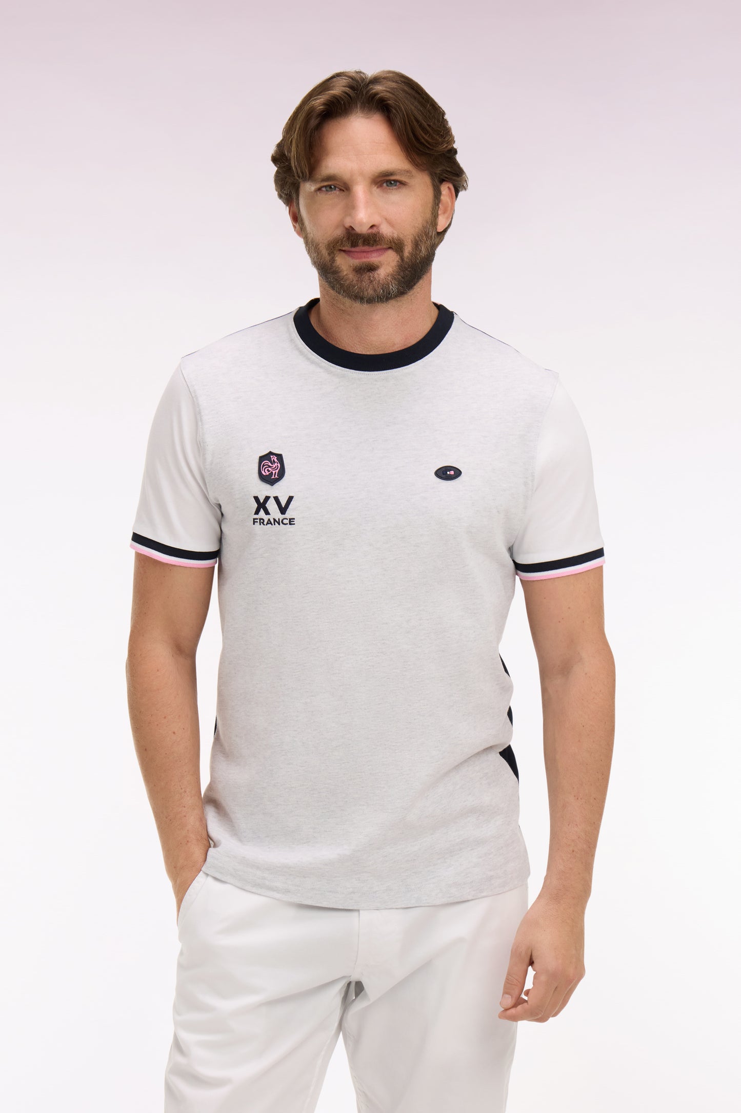 T-shirt XV de France à manches courtes en coton gris brodé coupe regular