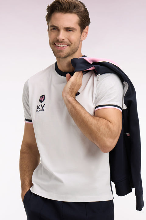 T-shirt XV de France à manches courtes en coton blanc brodé coupe regular - Image 1