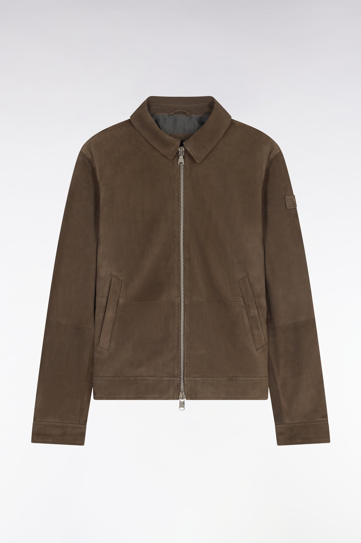 Blouson en croûte de cuir velours marron