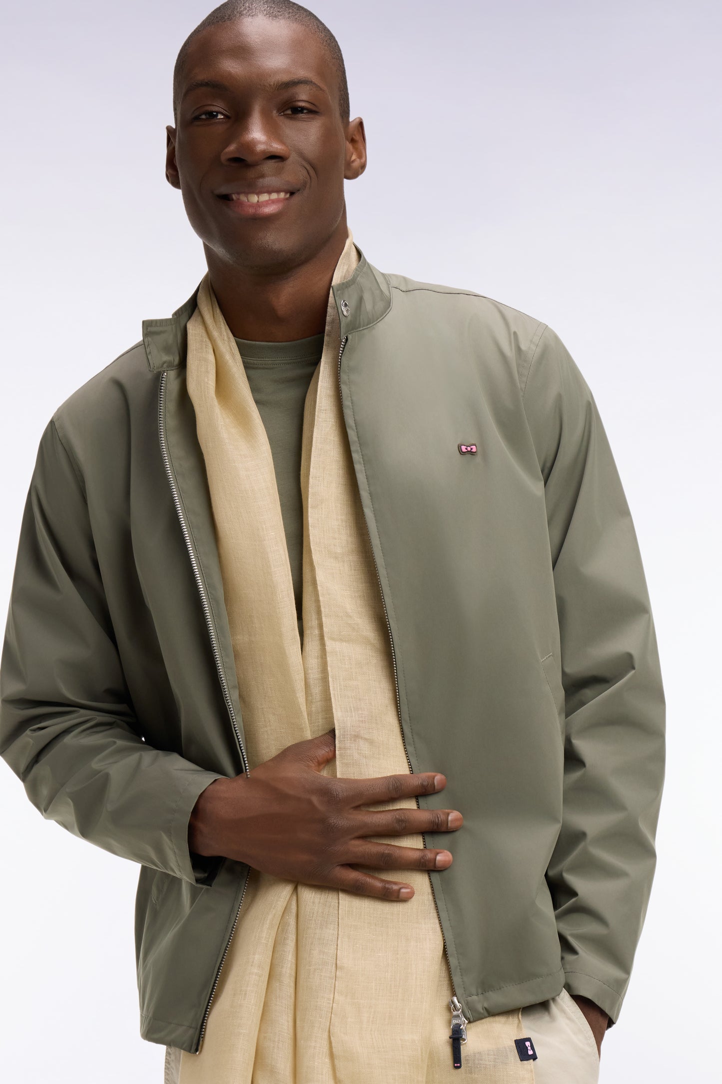 Blouson à col motard en nylon kaki