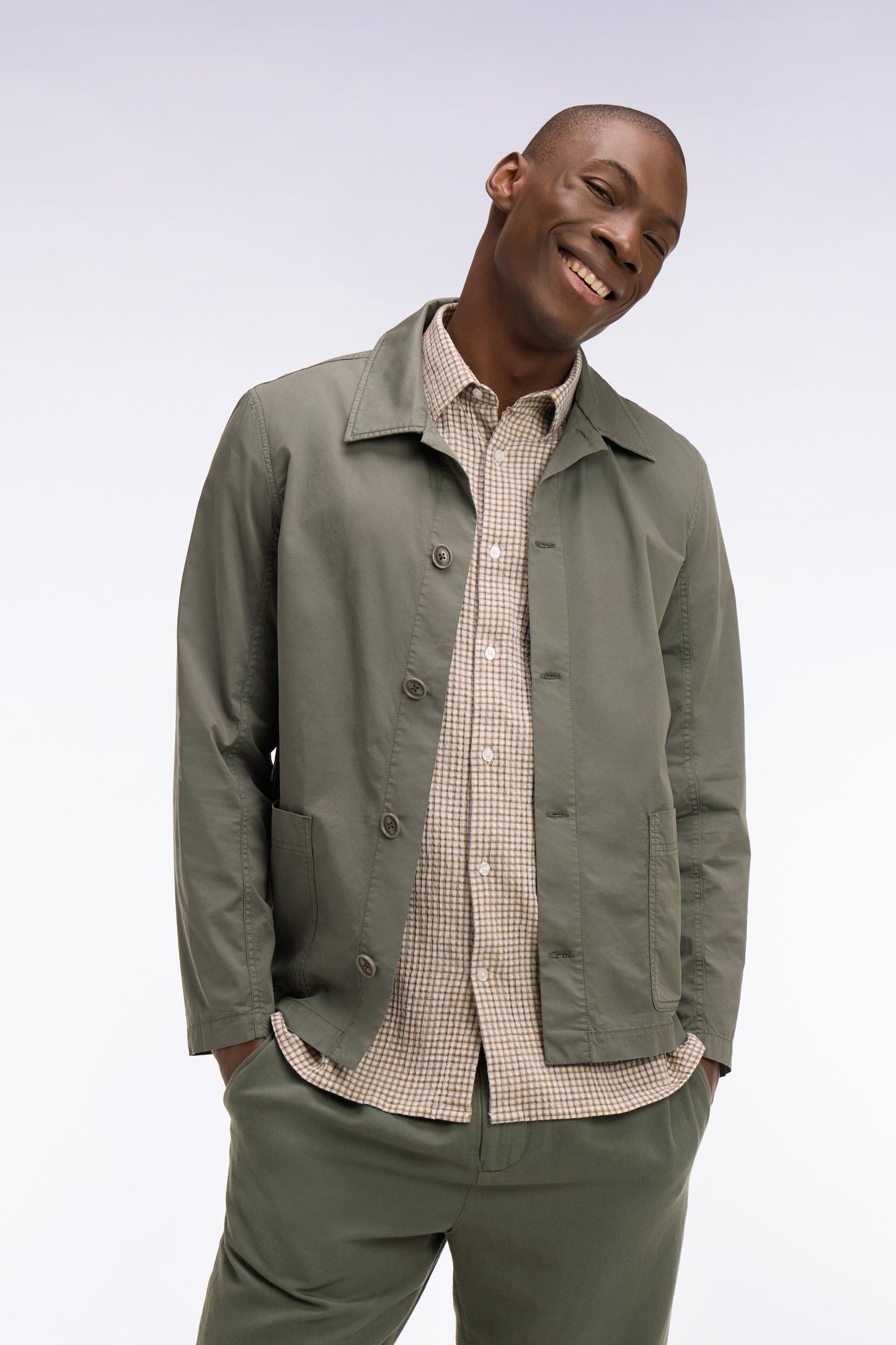 Khaki lyocell and stretch cotton overshirt