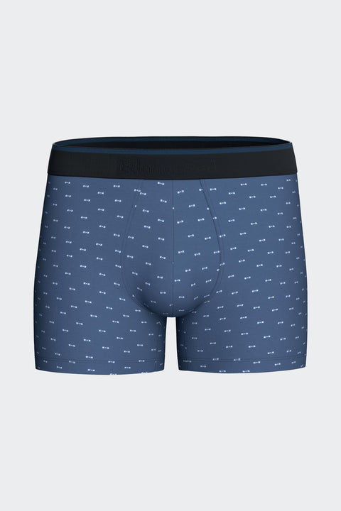 Boxer en jersey de coton stretch bleu à micromotifs nœuds papillon - Image 1