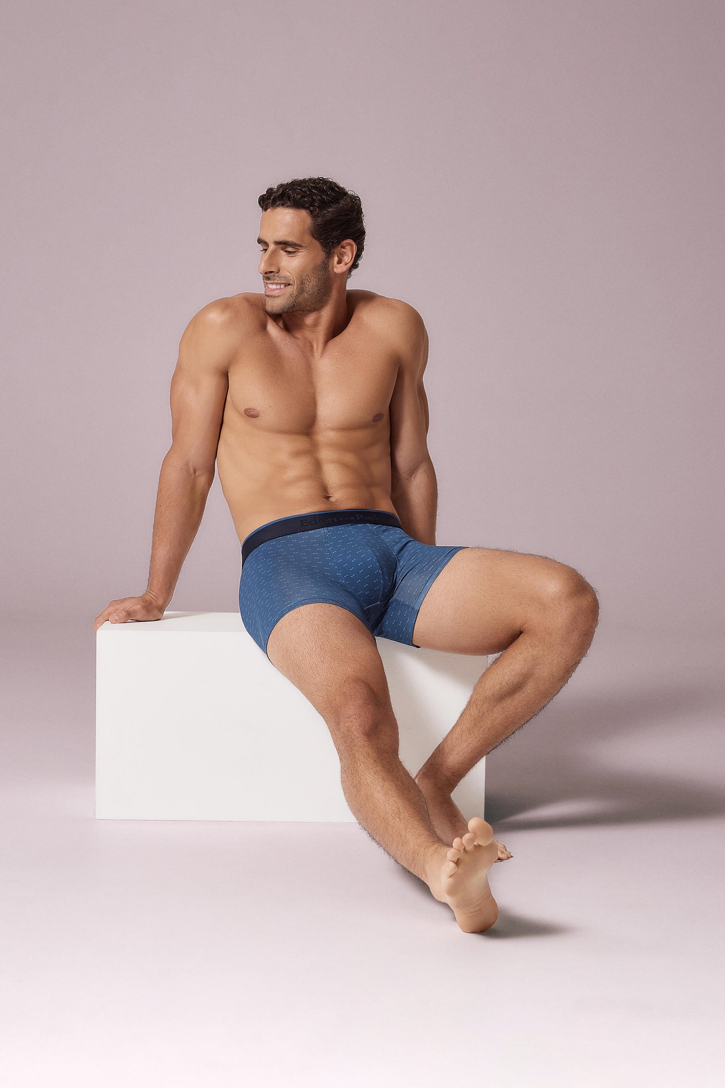 Lot de deux boxers en jersey de coton stretch bleu uni et micromotifs