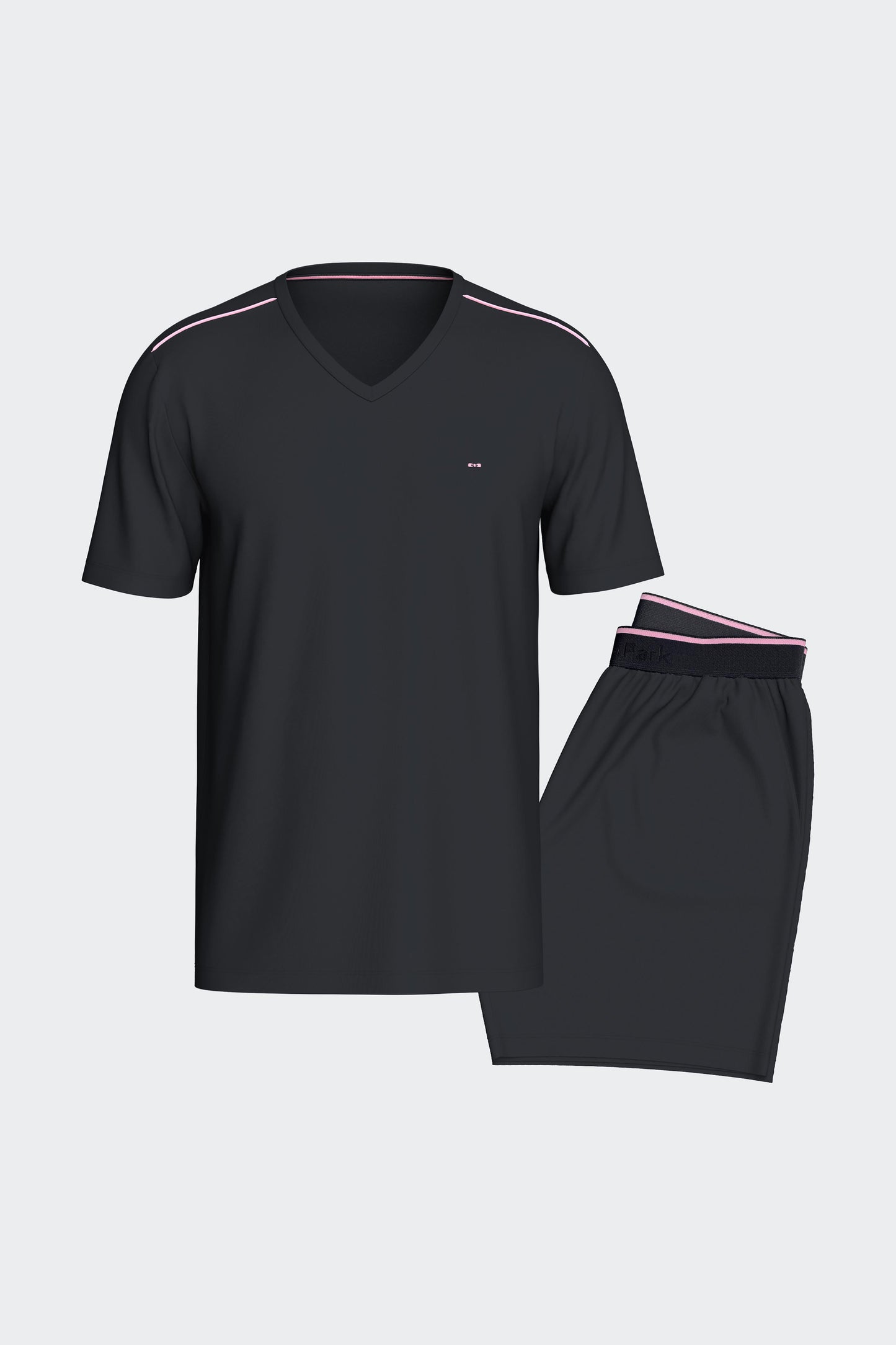 Pyjama en coton marine passepoils roses