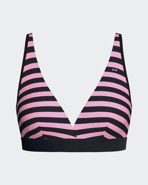 Soutien-gorge en coton stretch à rayures marine et rose - Image 1