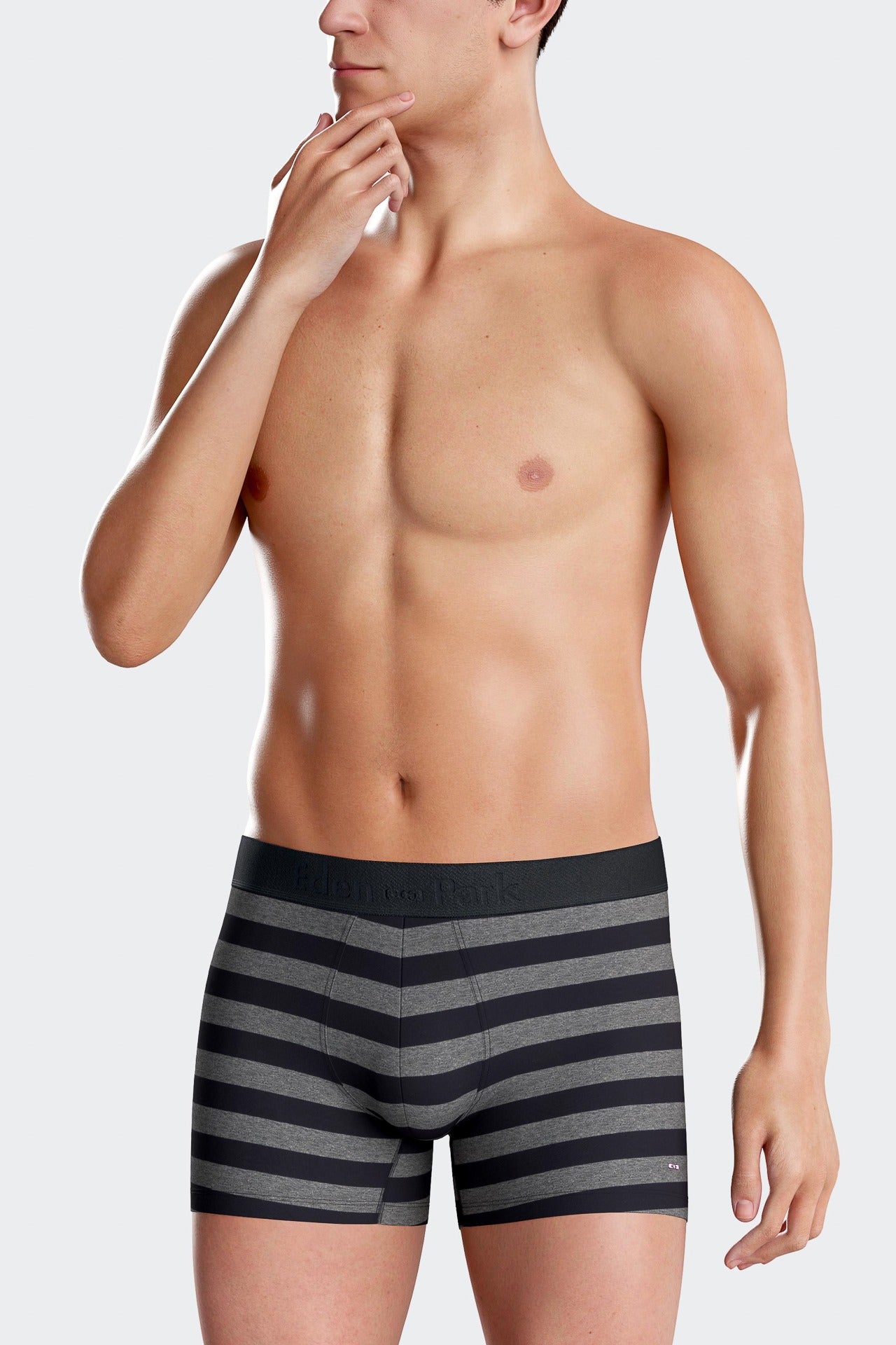 Boxer cerclé en coton stretch gris anthracite