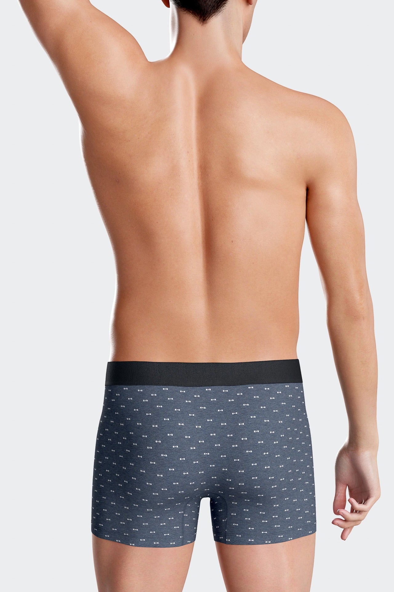 Lot de 2 boxers en coton stretch uni et micro-motifs bleu foncé