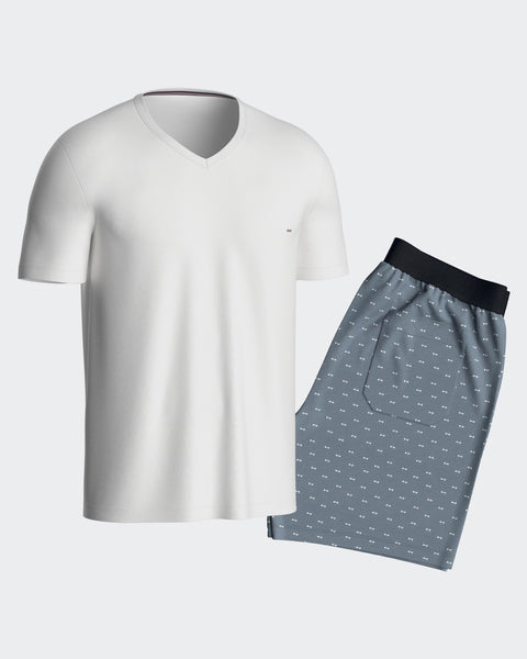 Short pyjamas in grey cotton jersey shorts with micropatterns - Image 3