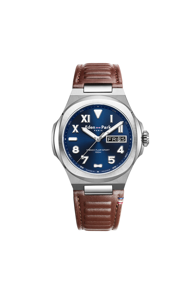 Quartz watch Day Date Blue rubber strap