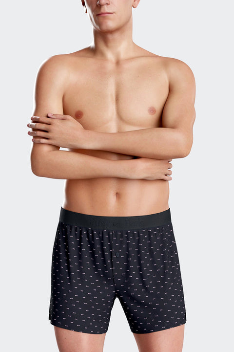 Navy blue stretch cotton jersey boxers with micro patterns - Image 2