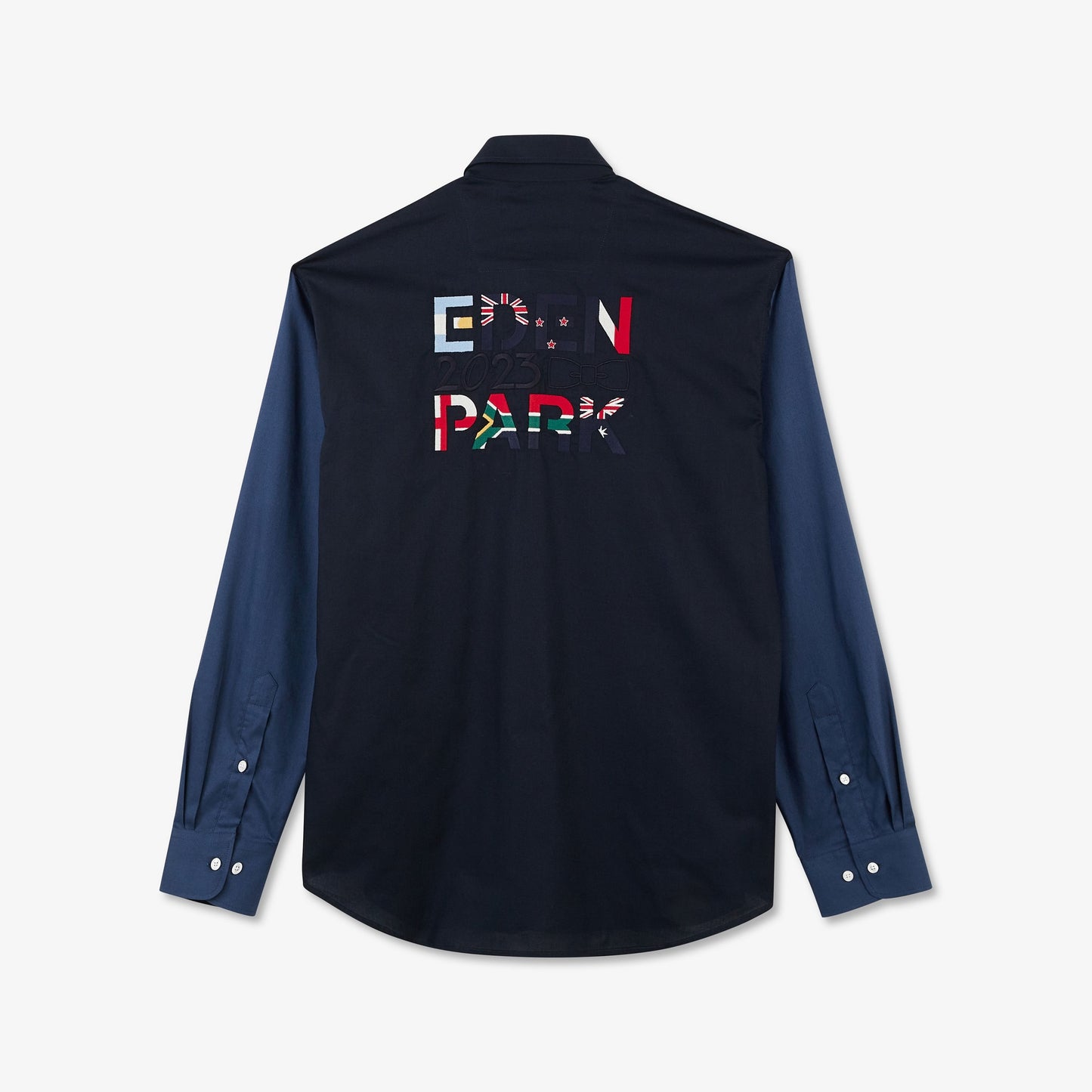 Chemise bleue colorblock avec broderies au dos