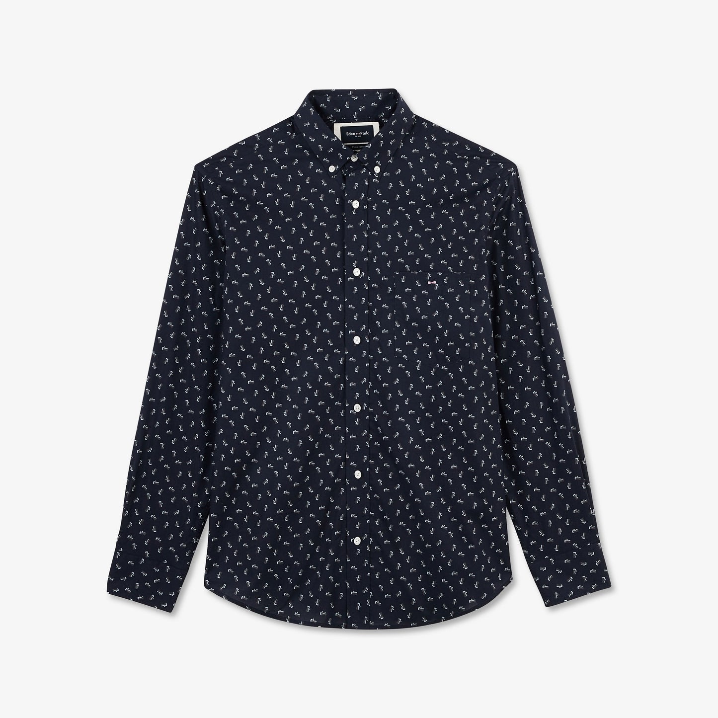 Chemise bleu marine en coton Pima imprimé exclusif