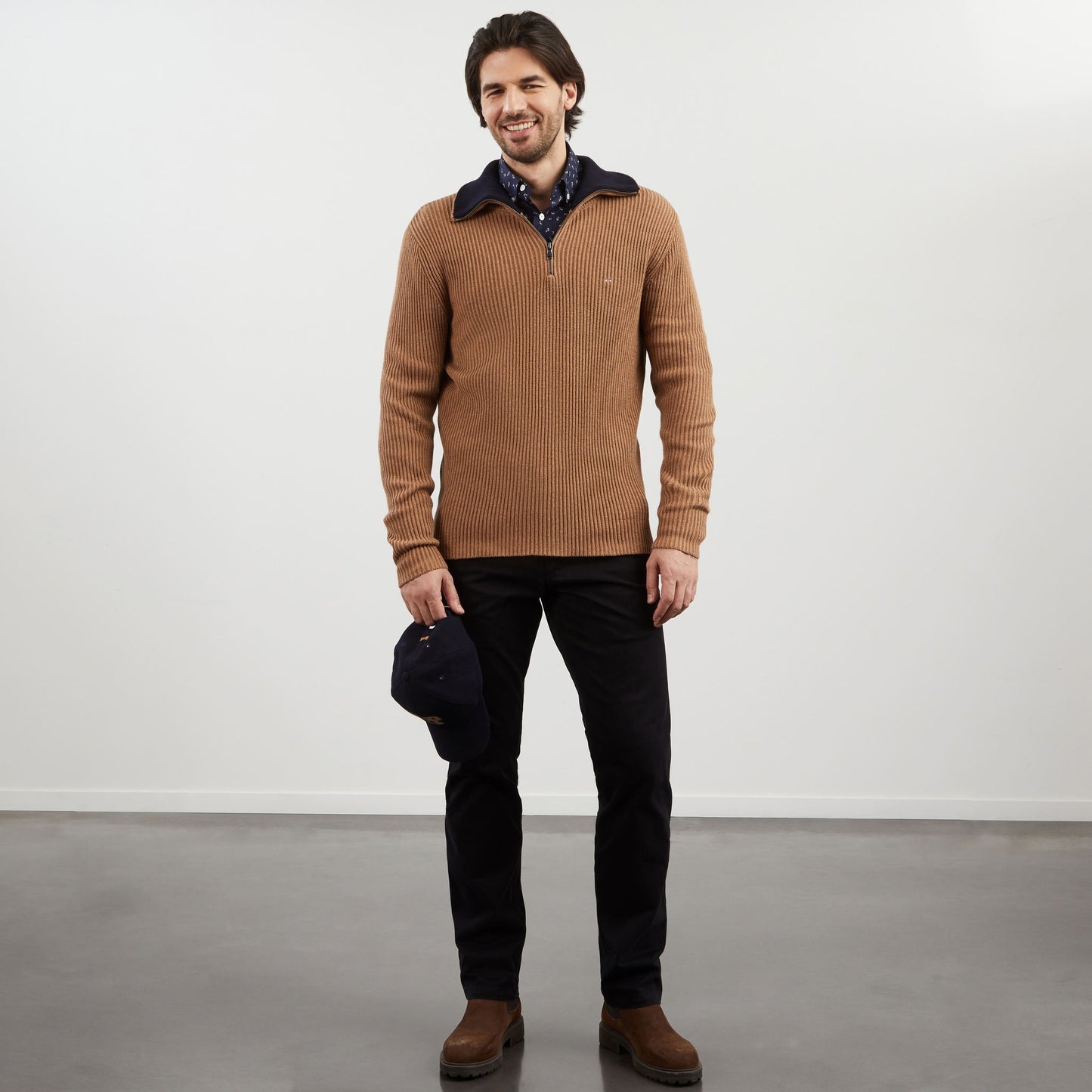 Chemise bleu marine en coton Pima imprimé exclusif
