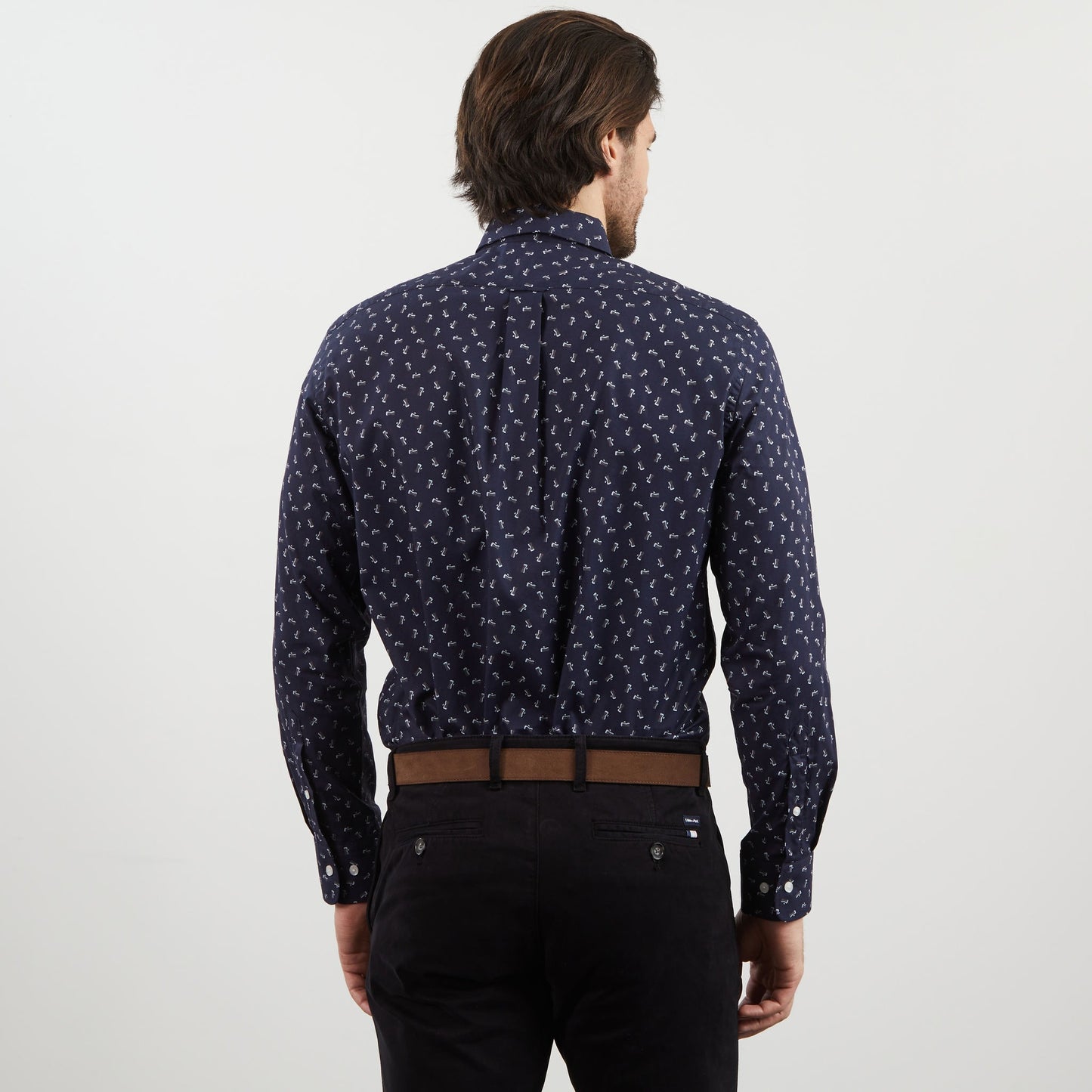Chemise bleu marine en coton Pima imprimé exclusif