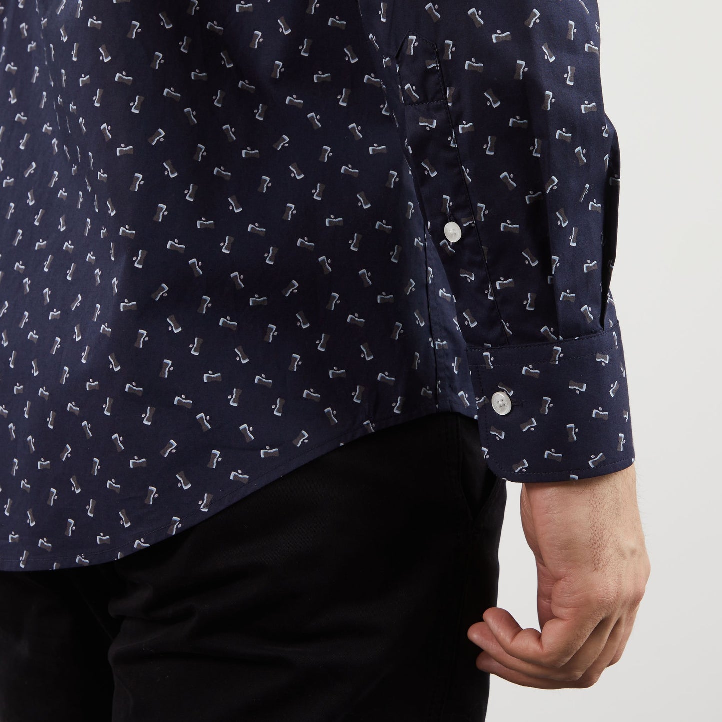 Chemise bleu marine en coton Pima imprimé exclusif