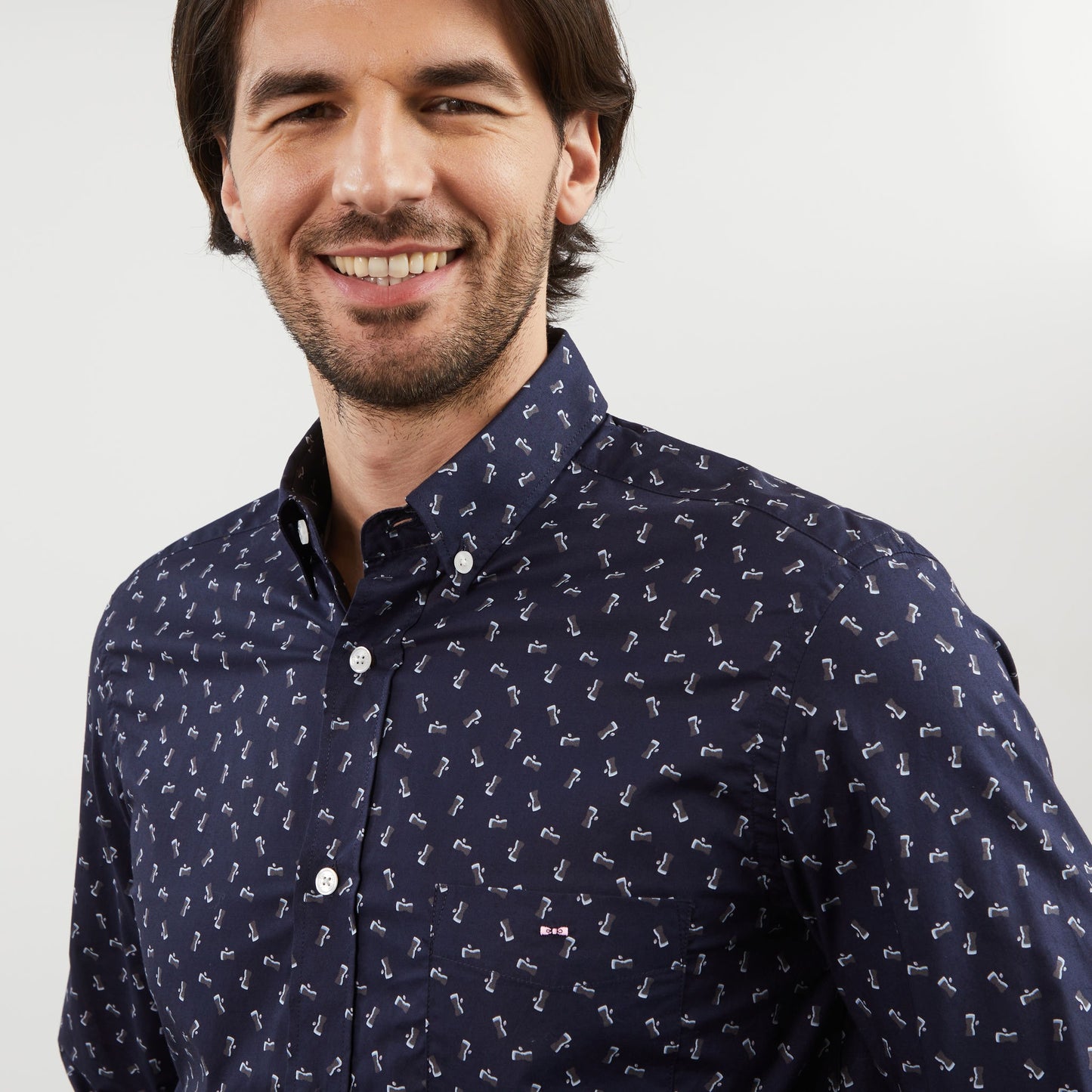 Chemise bleu marine en coton Pima imprimé exclusif