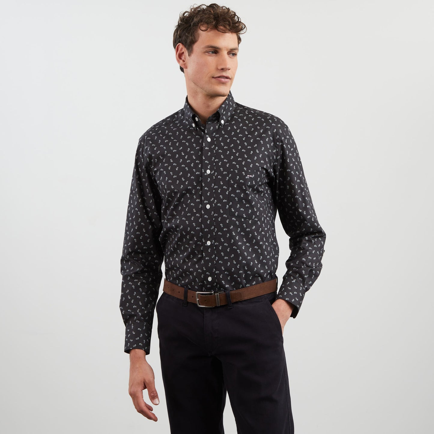Chemise gris foncé en coton Pima imprimé exclusif