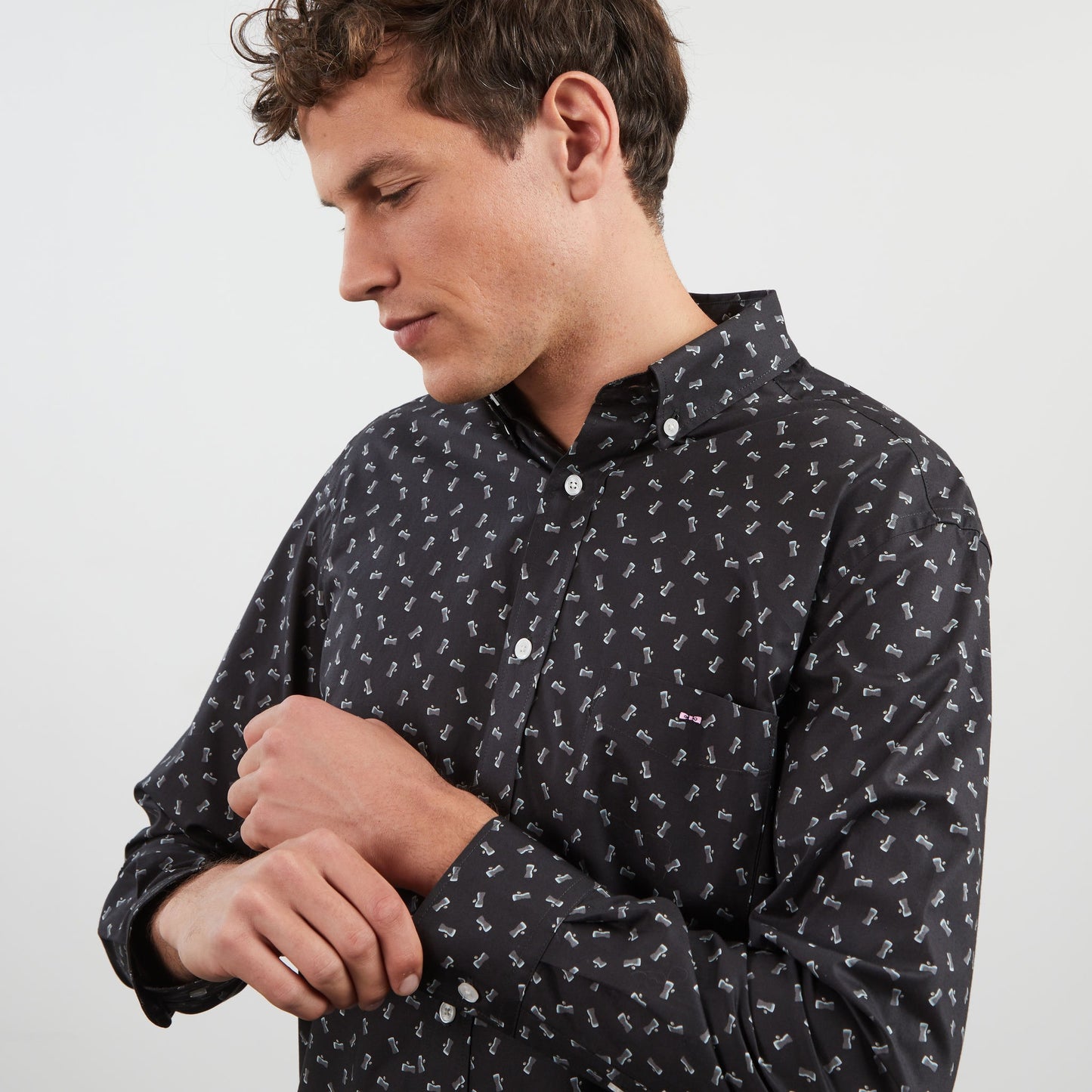 Chemise gris foncé en coton Pima imprimé exclusif