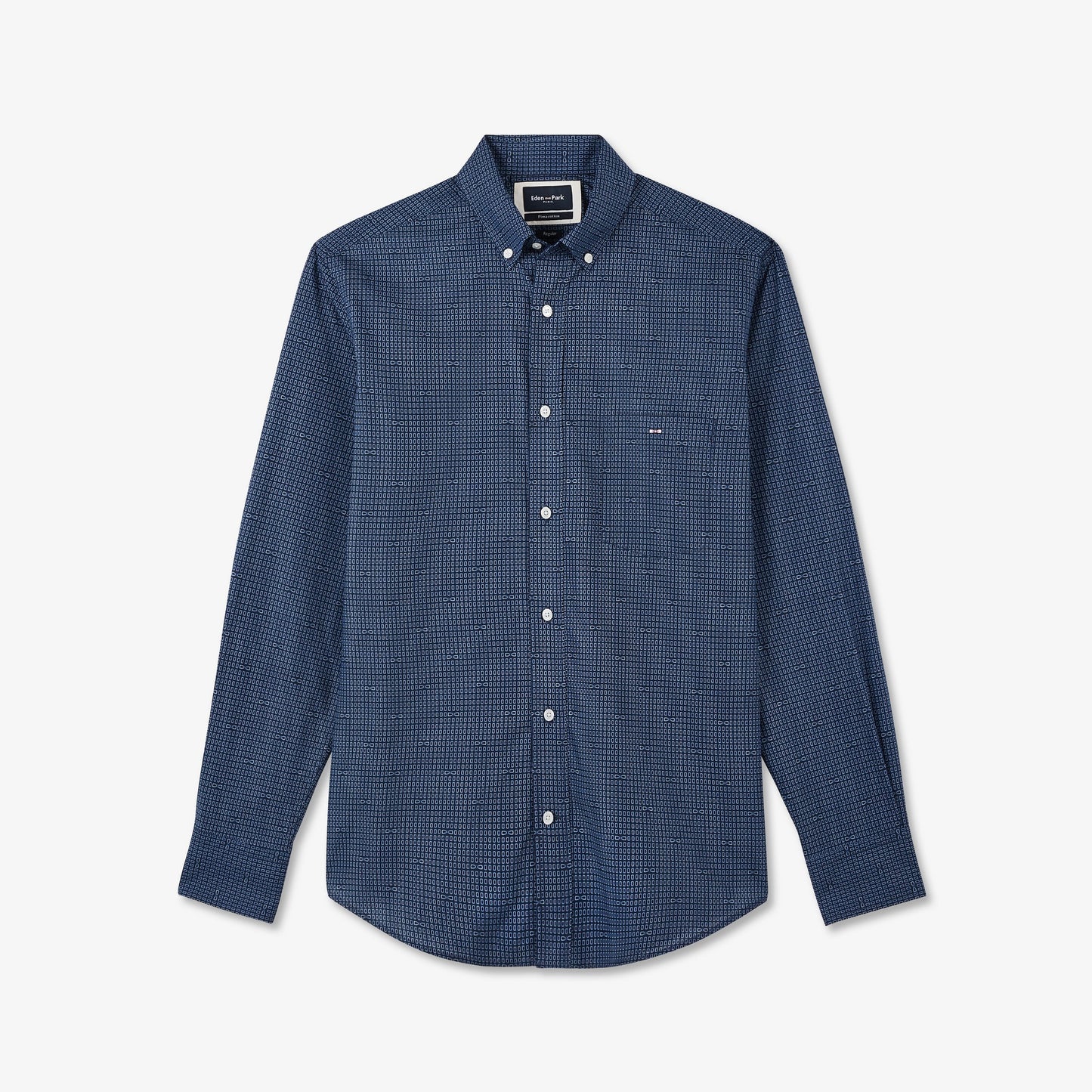 Dark blue shirt in cotton poplin with exclusive print