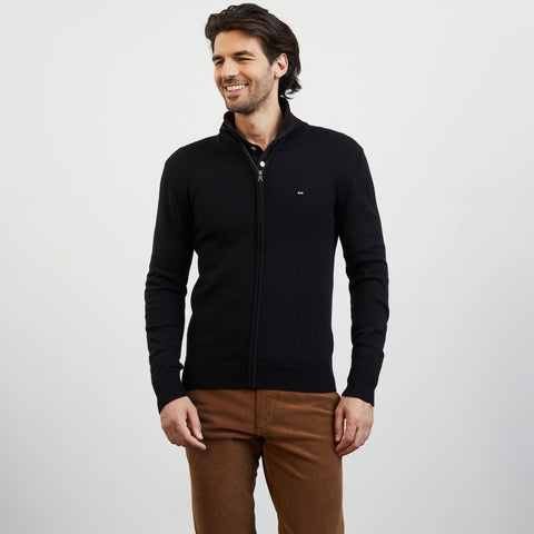 Black zip cardigan with stand-up collar - Image 1