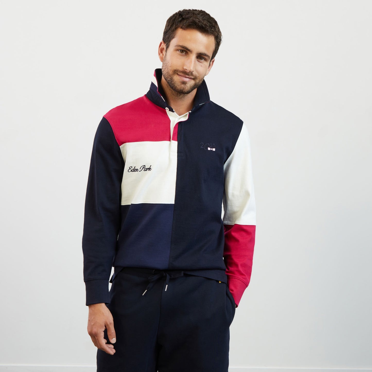 Maillot bleu foncé colorblock à broderies 2023
