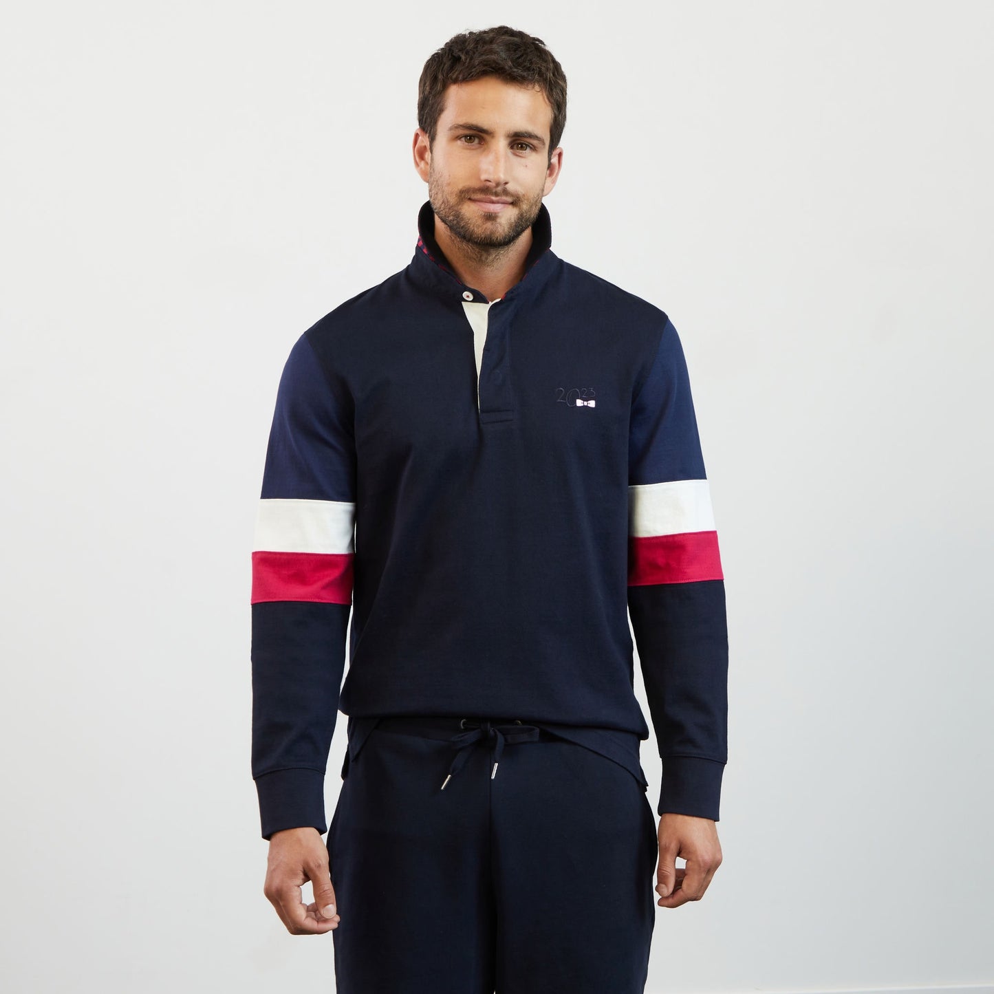 Maillot bleu foncé colorblock à broderie 2023