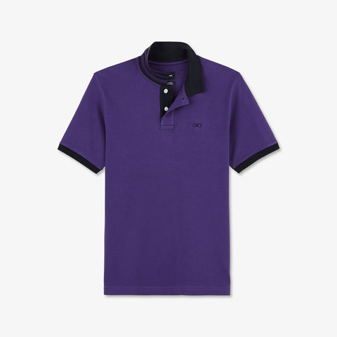 Polo violet slim manches courtes à détails contrastés - Image 2