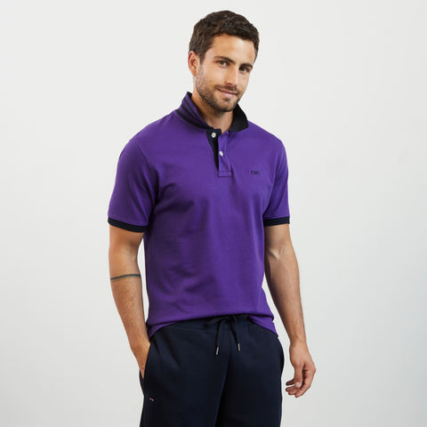 Polo violet slim manches courtes à détails contrastés - Image 1