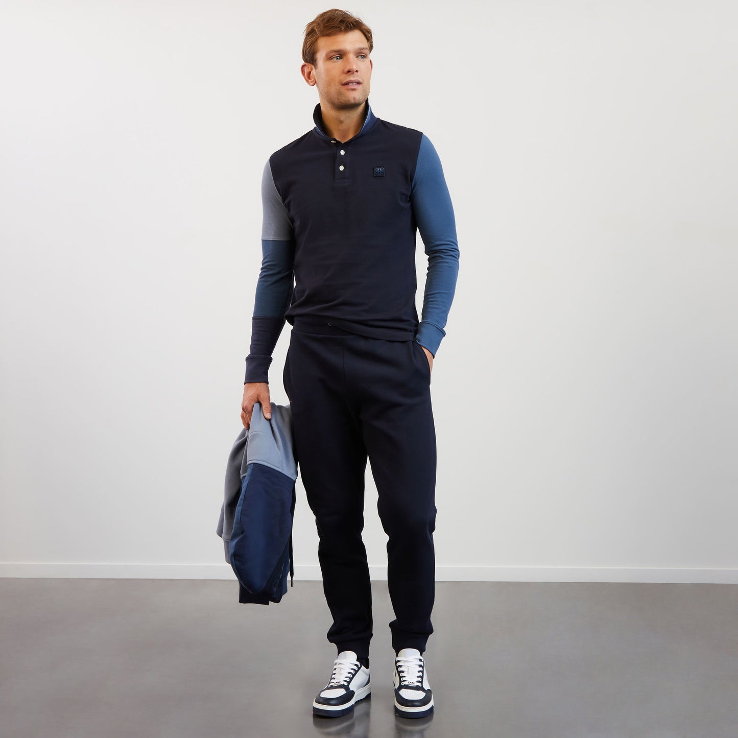 Long-sleeved colourblock polo shirt