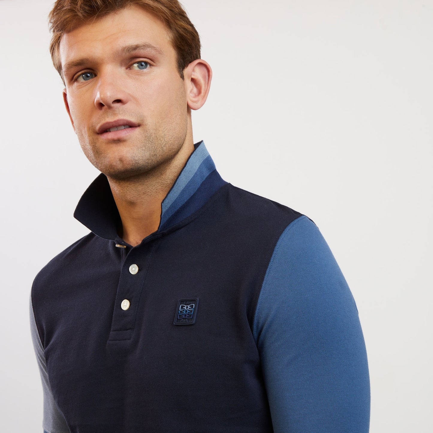 Long-sleeved colourblock polo shirt
