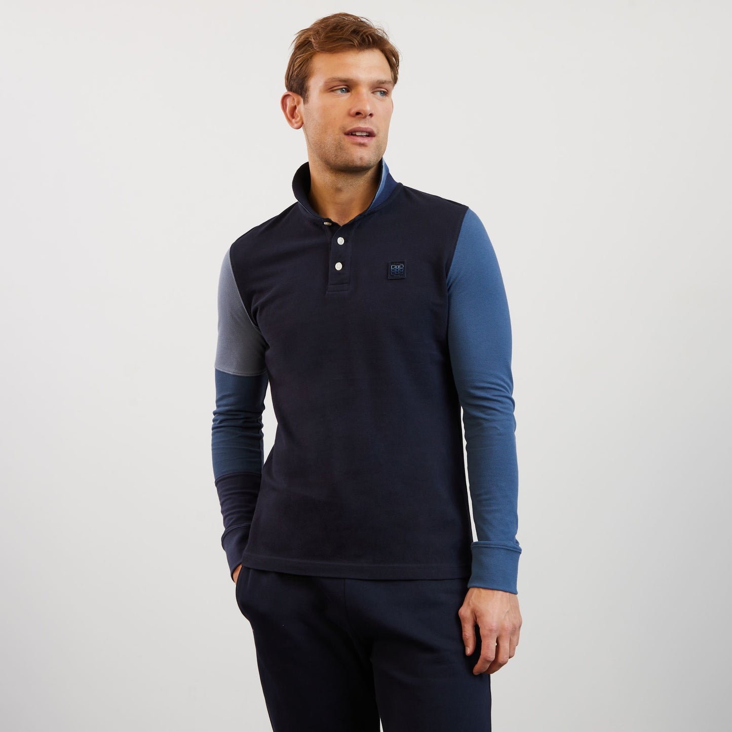 Long-sleeved colourblock polo shirt