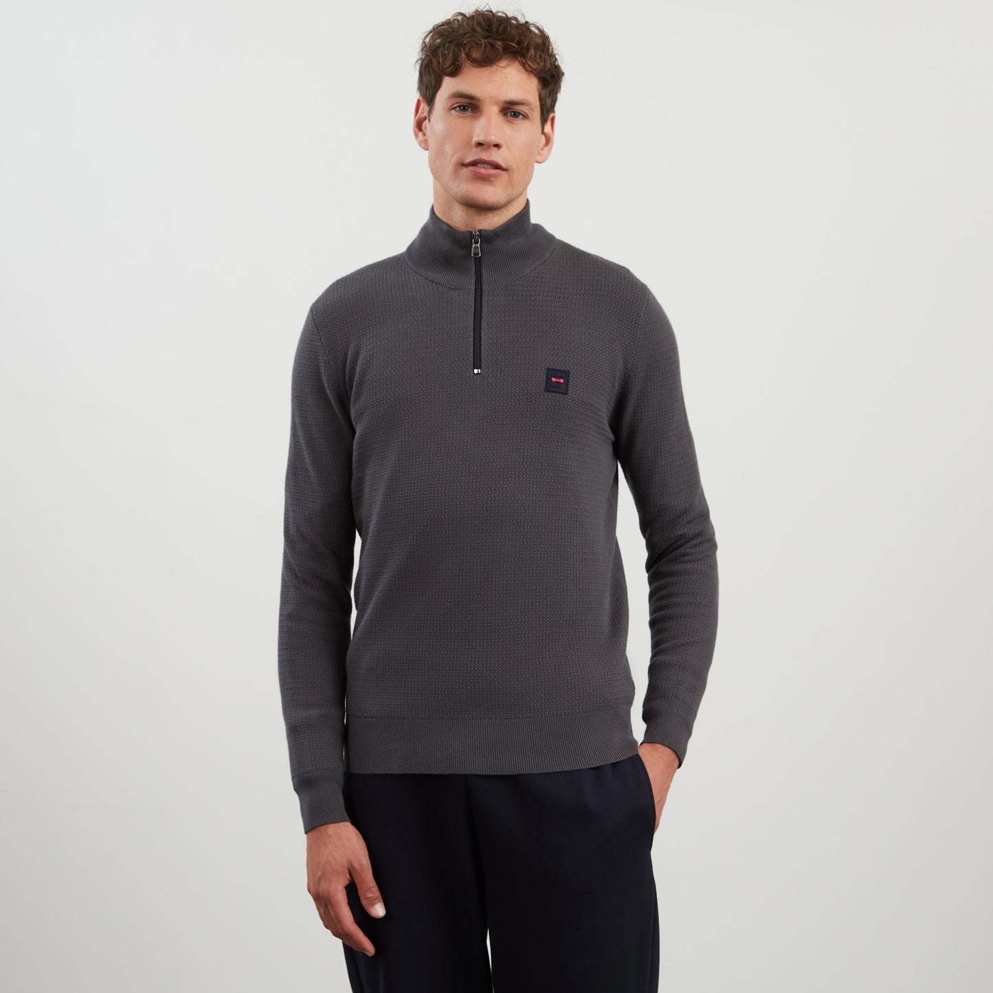 Pull gris foncé camionneur en maille fantaisie