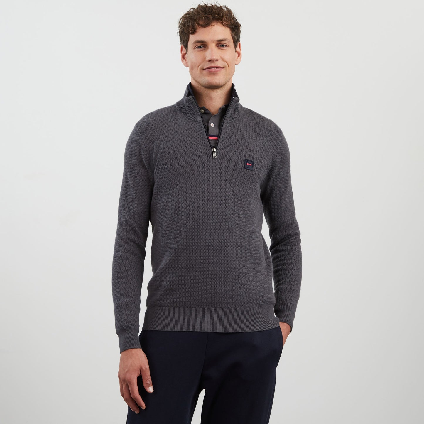 Pull gris foncé camionneur en maille fantaisie