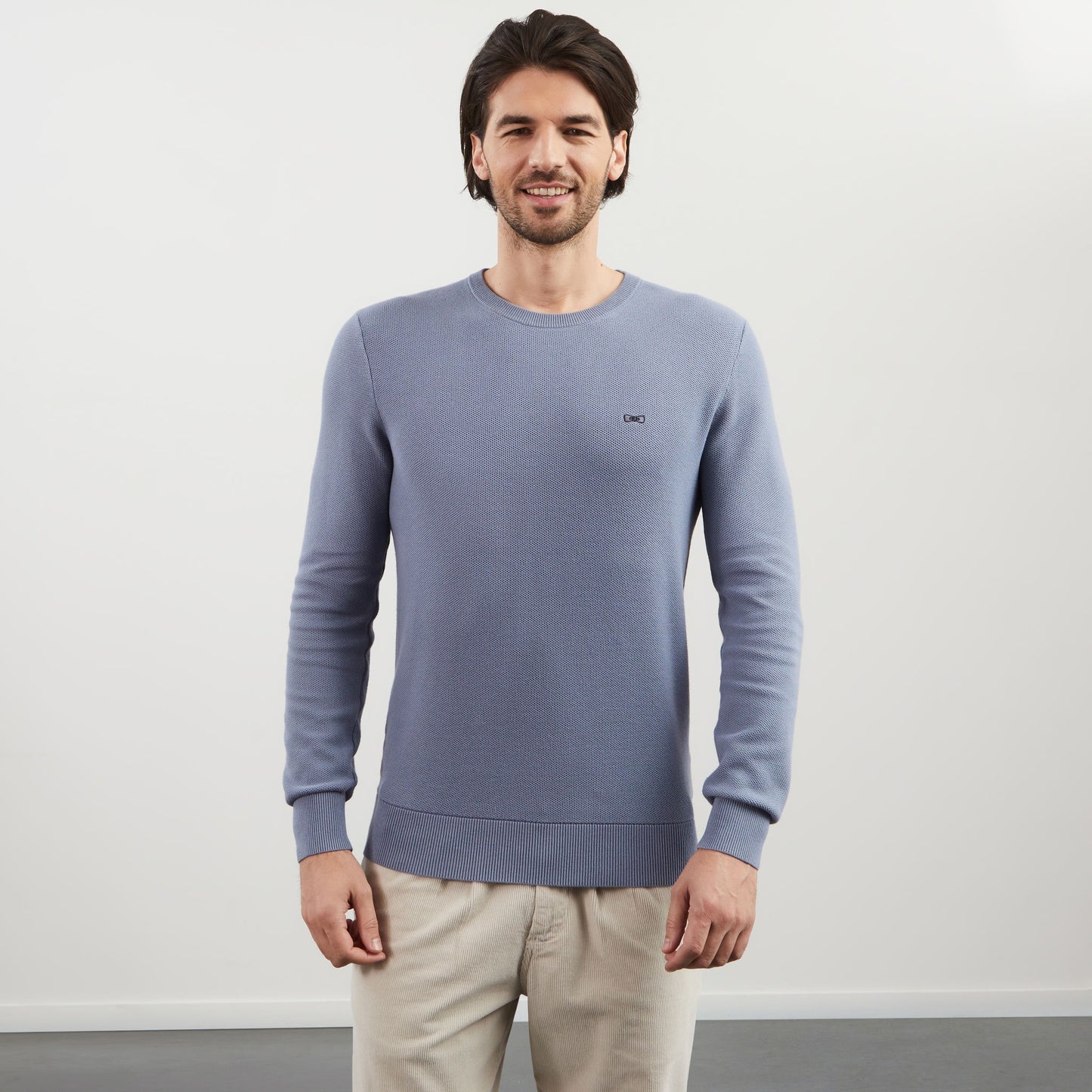 Pull gris en maille fantaisie