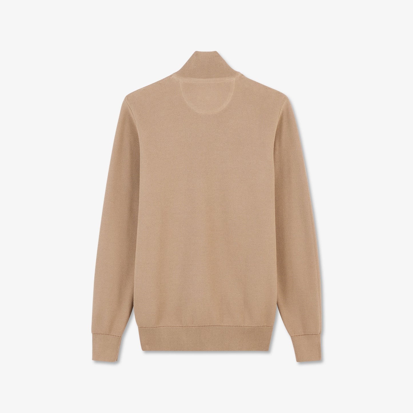 Beige zip-neck jumper in decorative cable knit