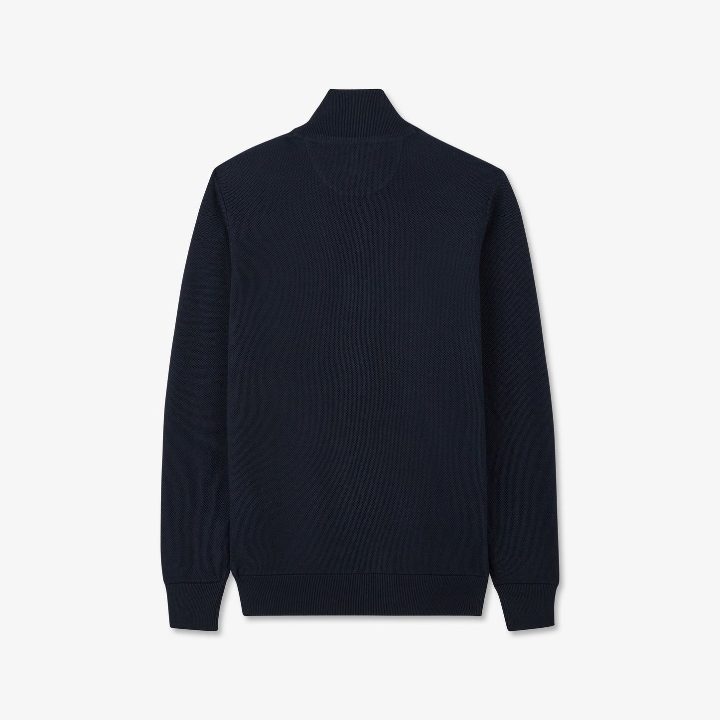 Dark blue zip-neck jumper in decorative cable knit