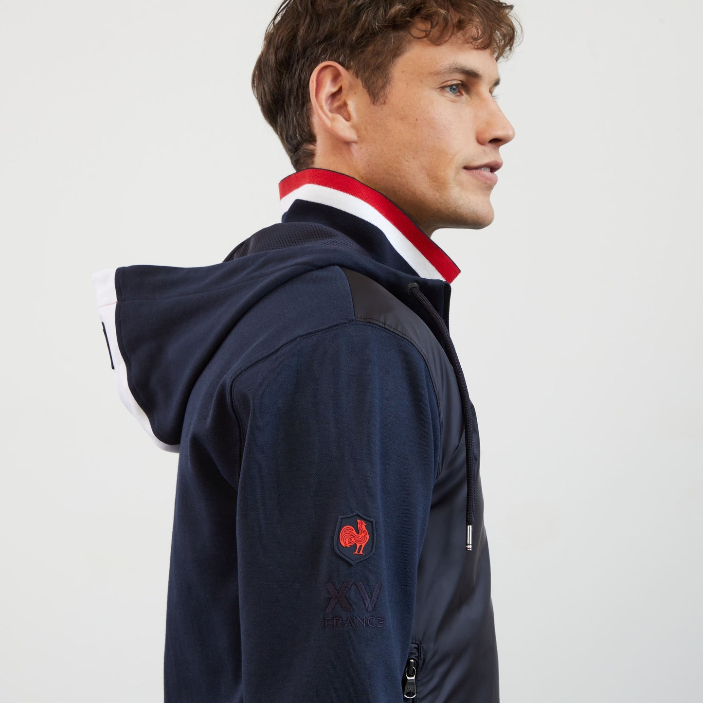 Navy blue colourblock hooded zip sweatshirt