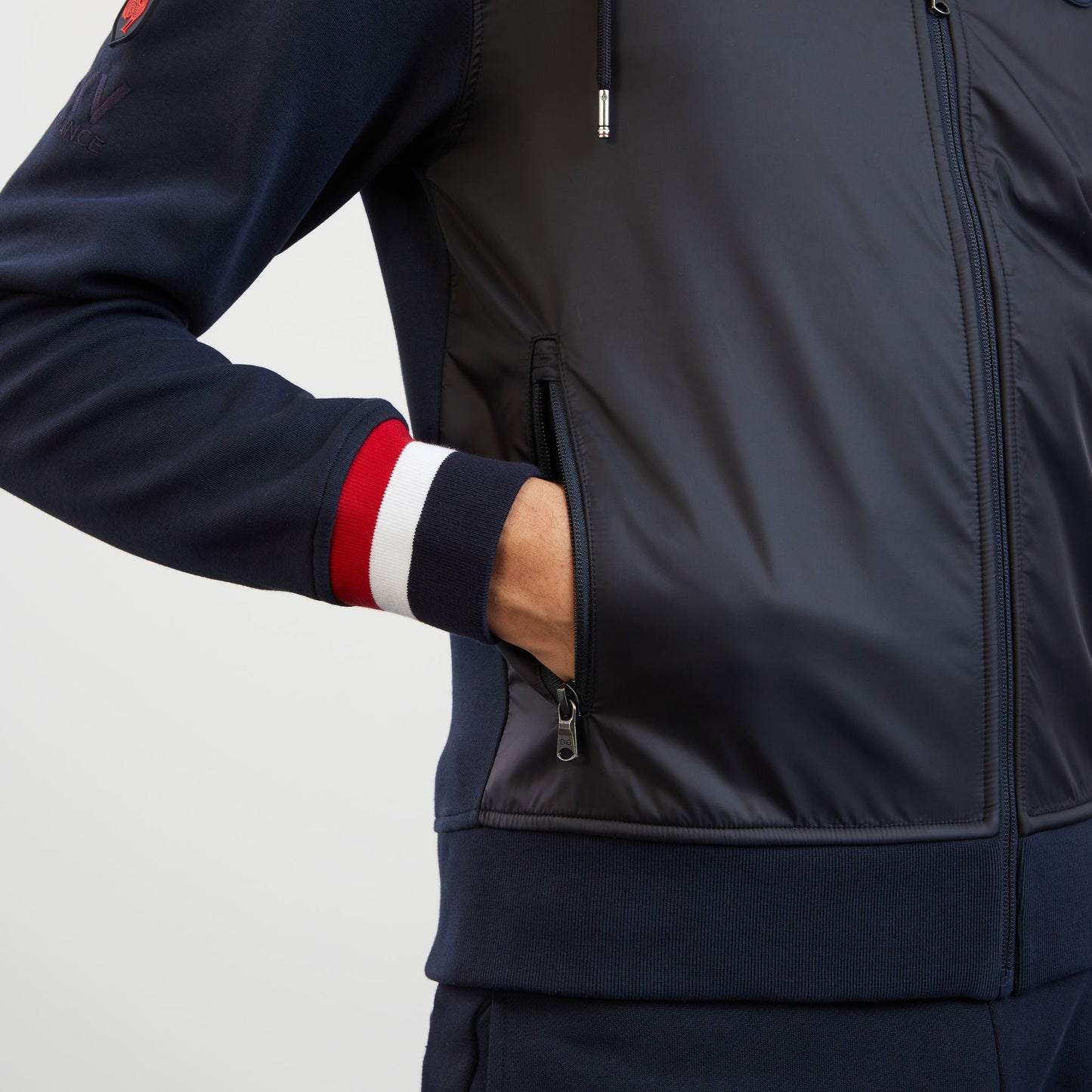 Navy blue colourblock hooded zip sweatshirt