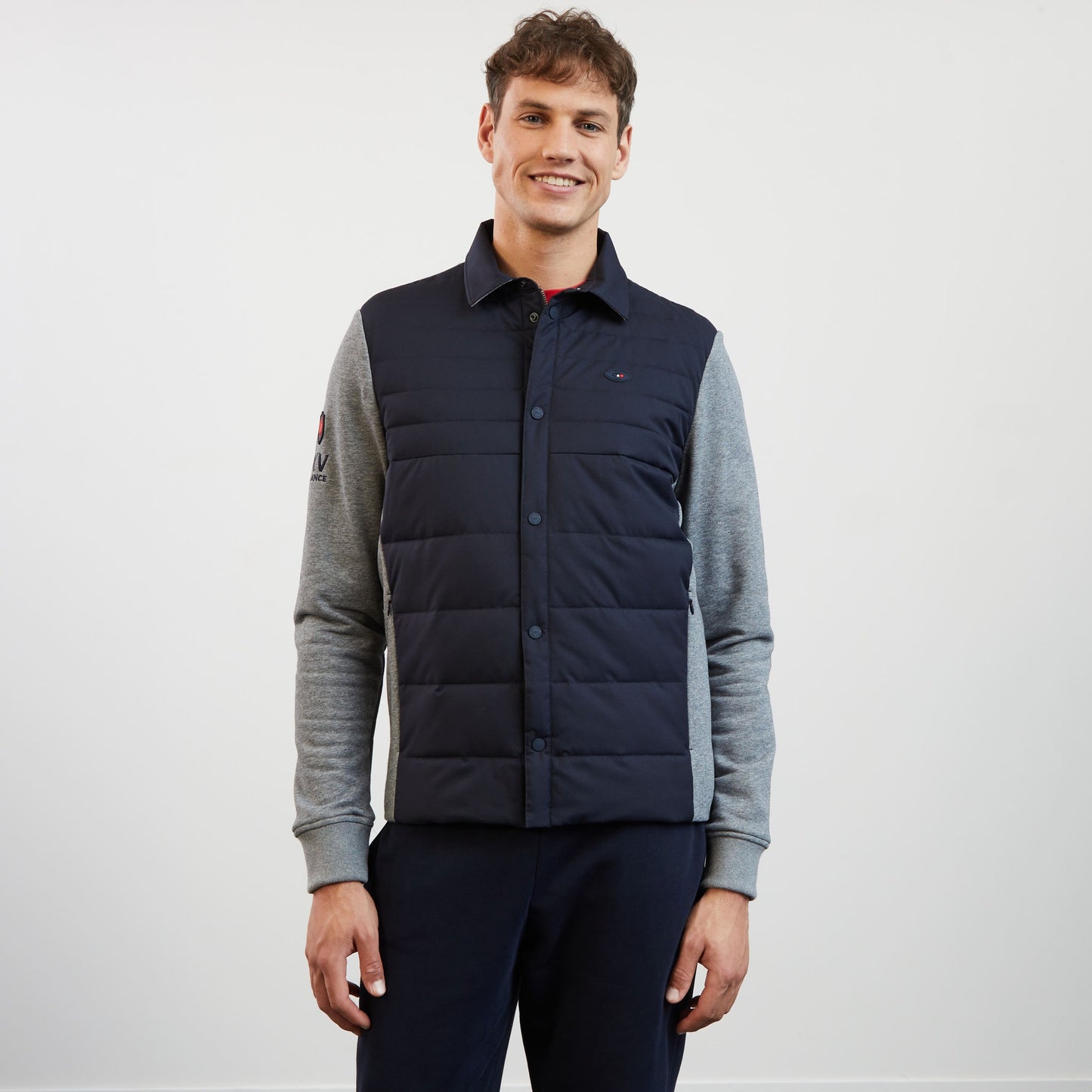 Sweat bleu foncé zippé colorblock bimatière XV de France