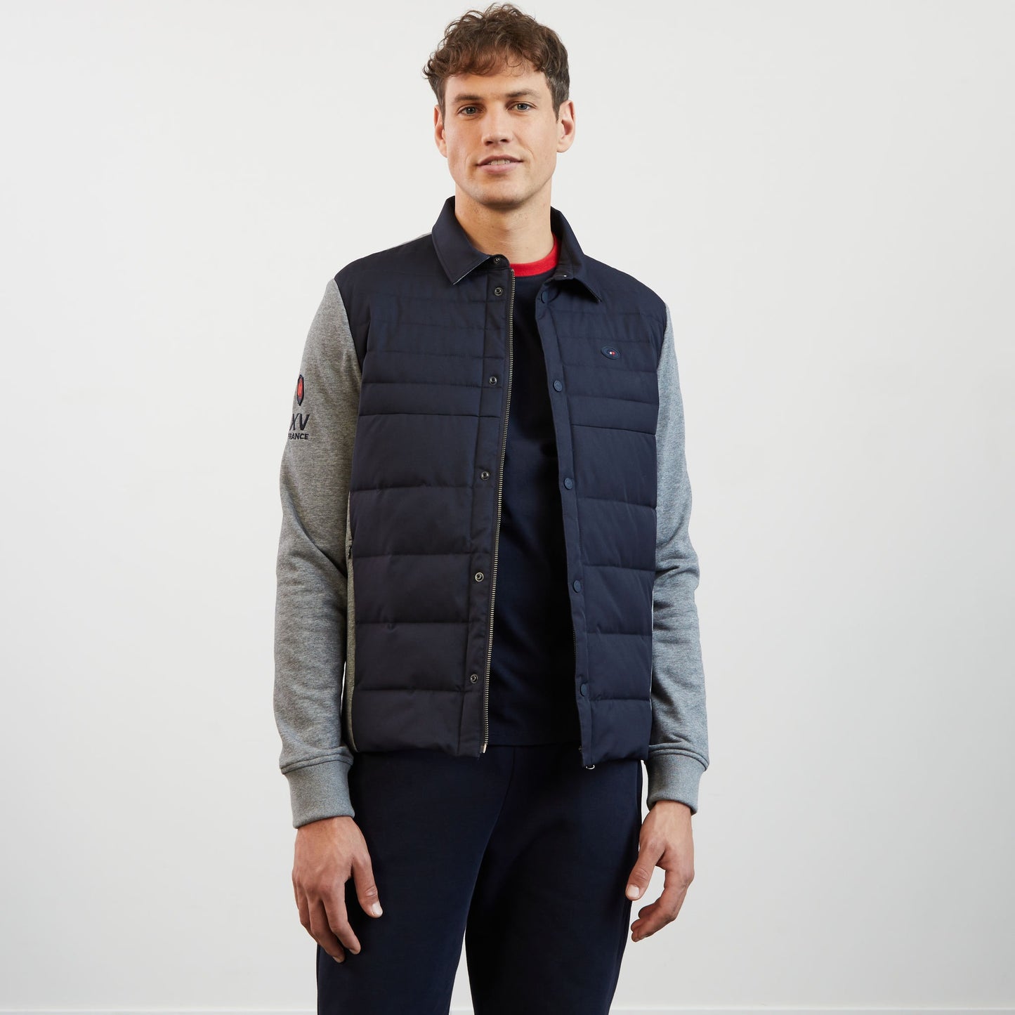 Sweat bleu foncé zippé colorblock bimatière XV de France