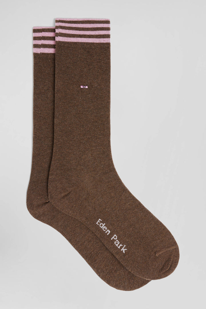 Paire de chaussettes marron à détails cerclés en coton stretch