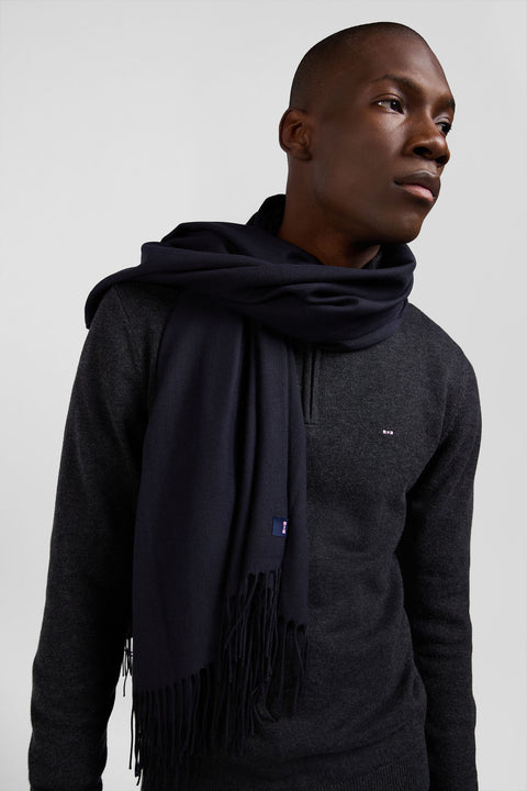 Navy blue fringed plain scarf - Image 2