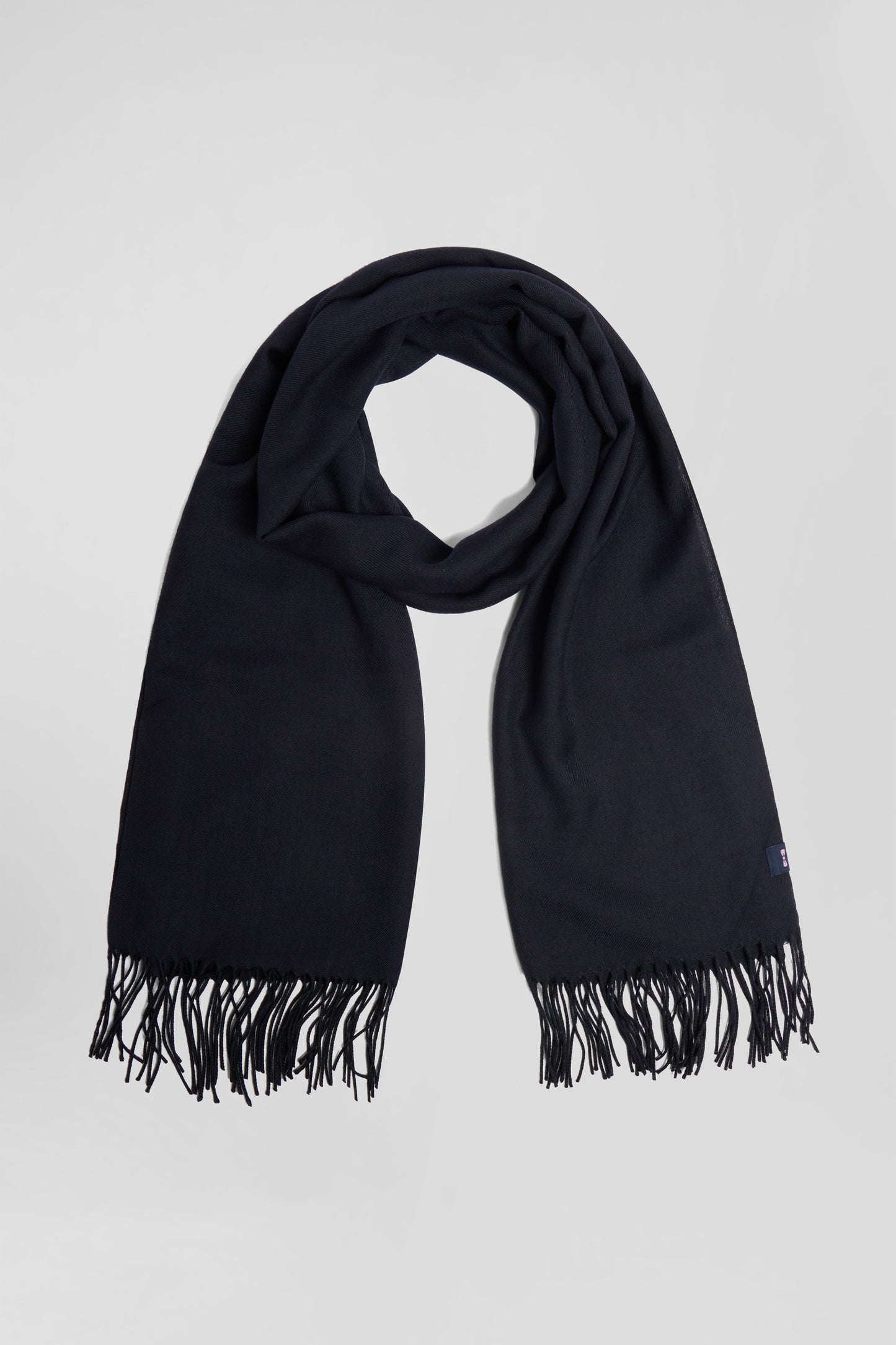 Navy blue fringed plain scarf