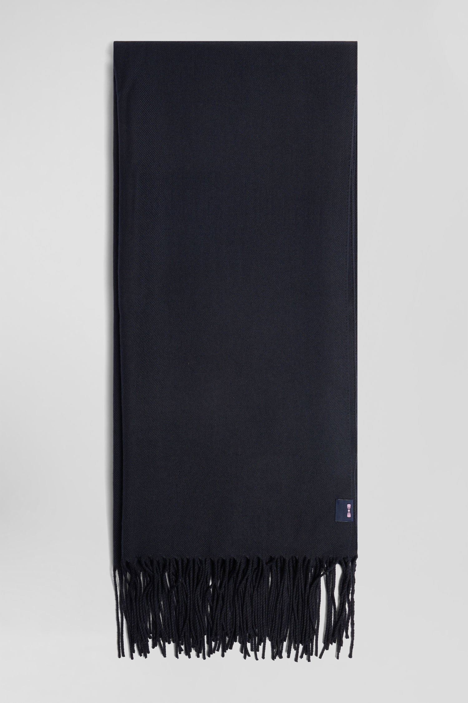 Navy blue fringed plain scarf