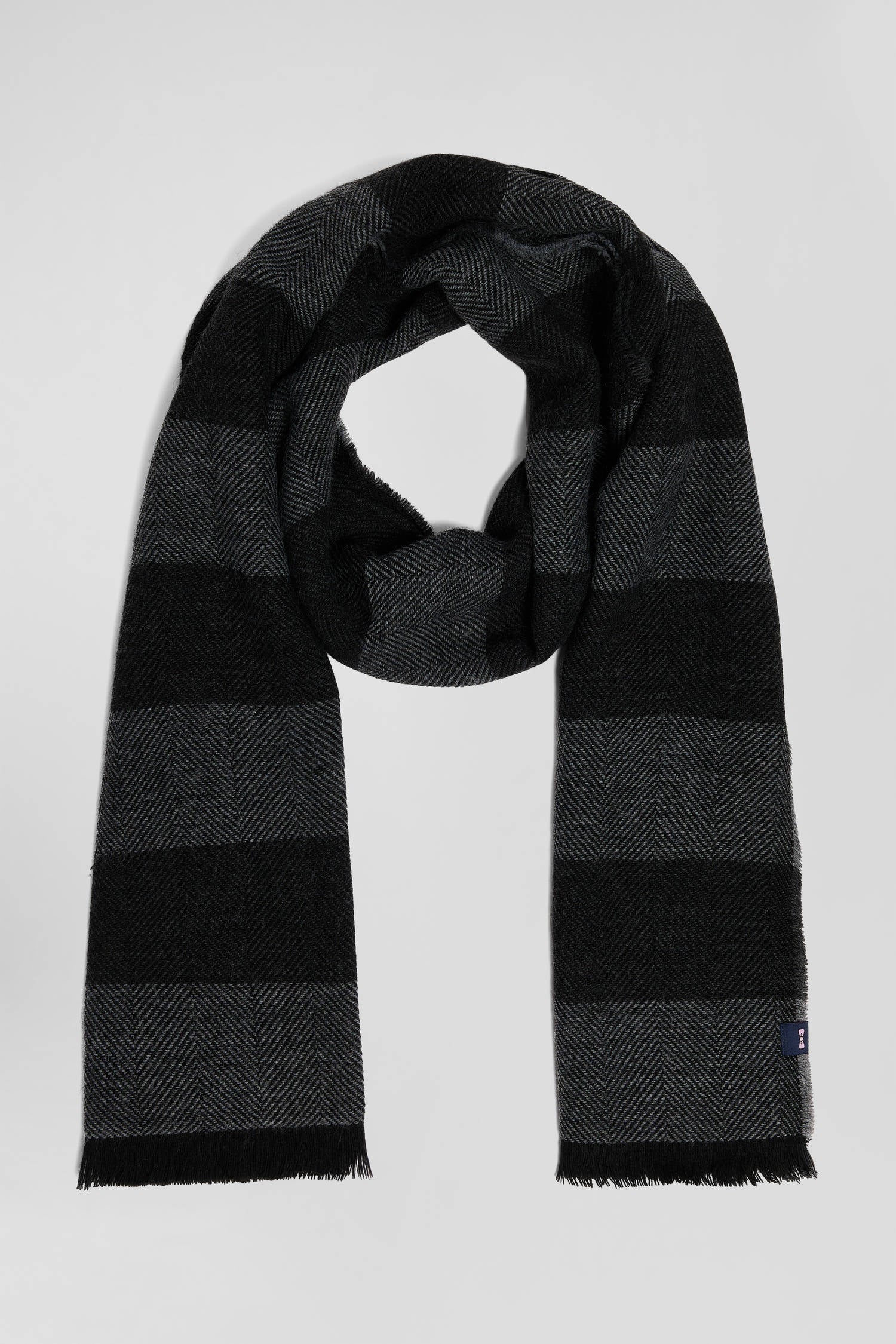 Anthracite grey striped mixed wool large scarf