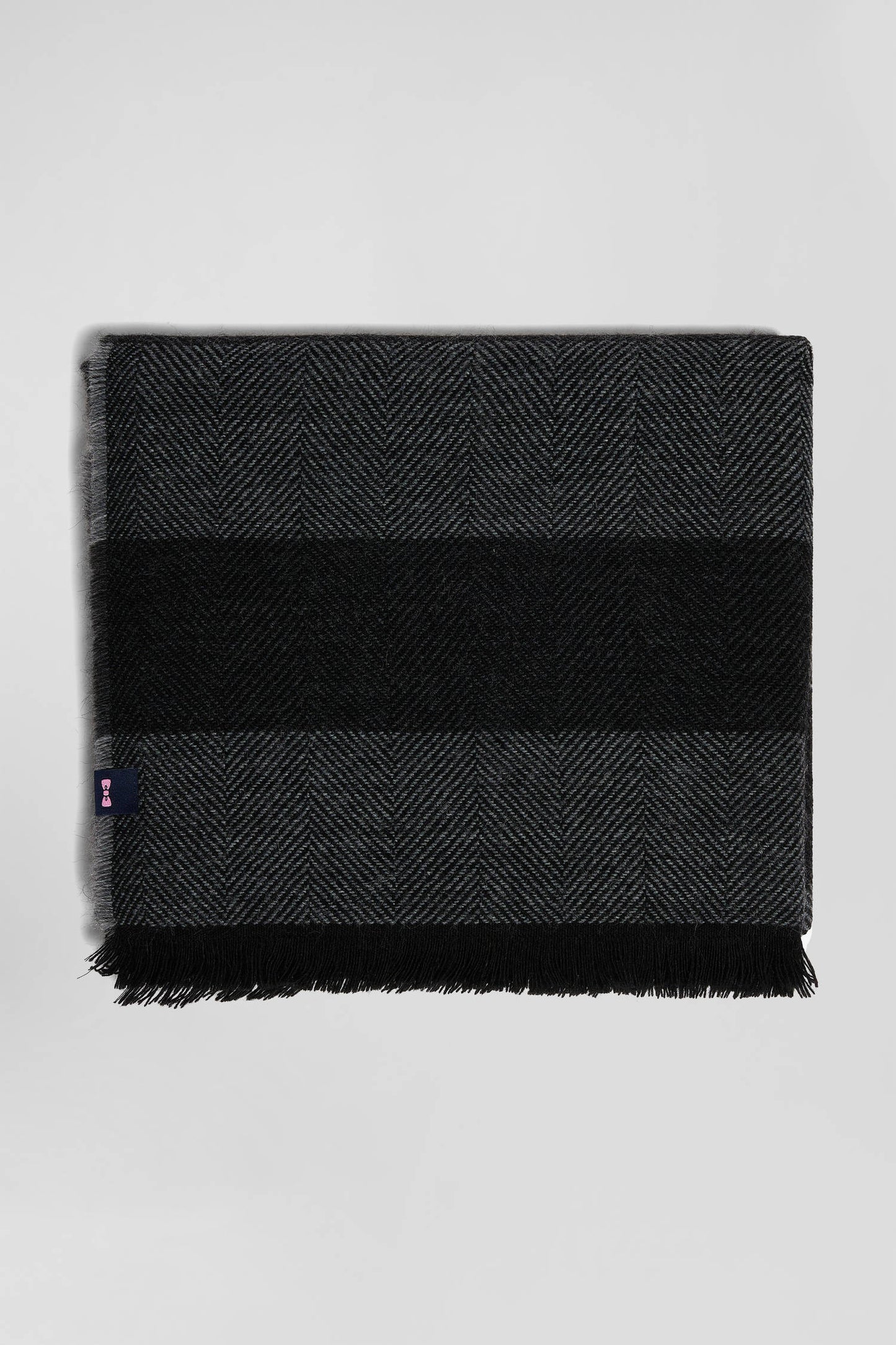 Anthracite grey striped mixed wool large scarf