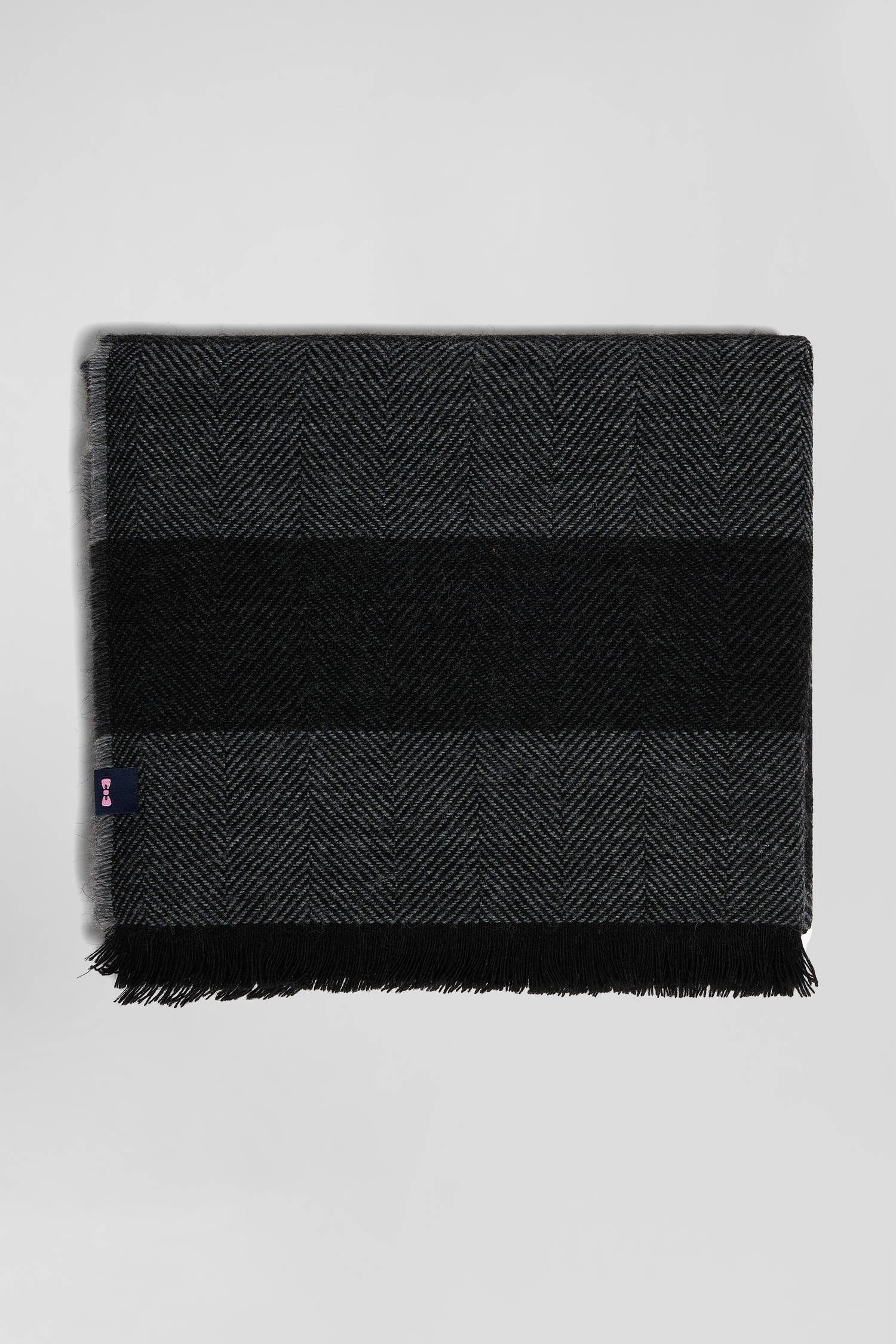 Anthracite grey striped mixed wool large scarf