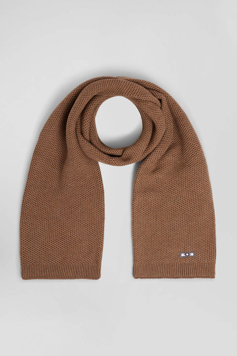 Plain hazelnut cotton scarf with embroidered bow tie - Image 2