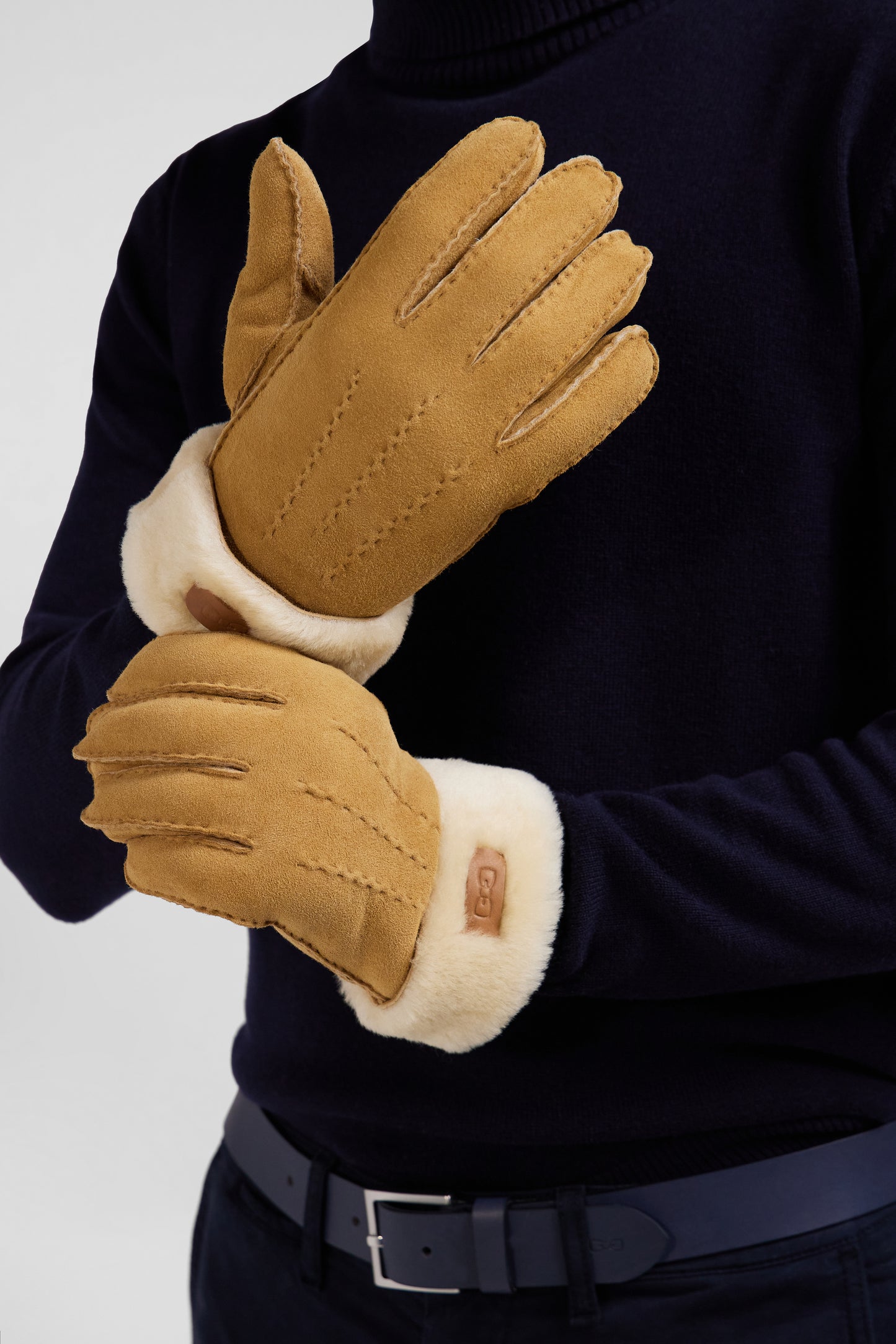Camel shearling leather gloves