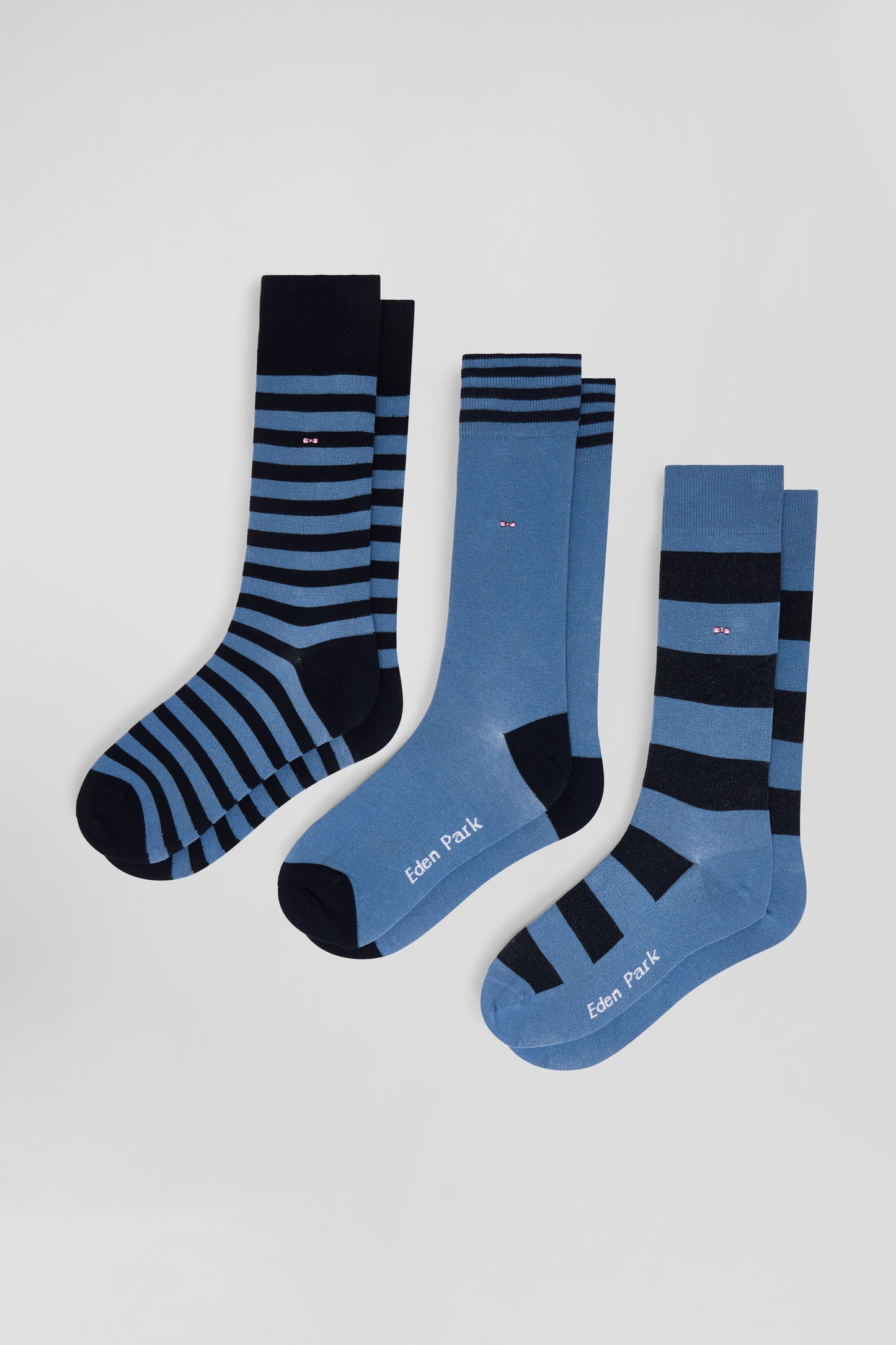 Set of 3 pairs of striped blue stretch cotton socks